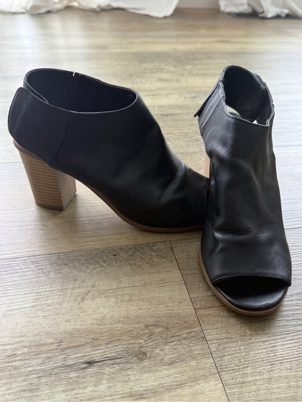 Steve Madden Black Open-Toe Stacked Heel Booties
